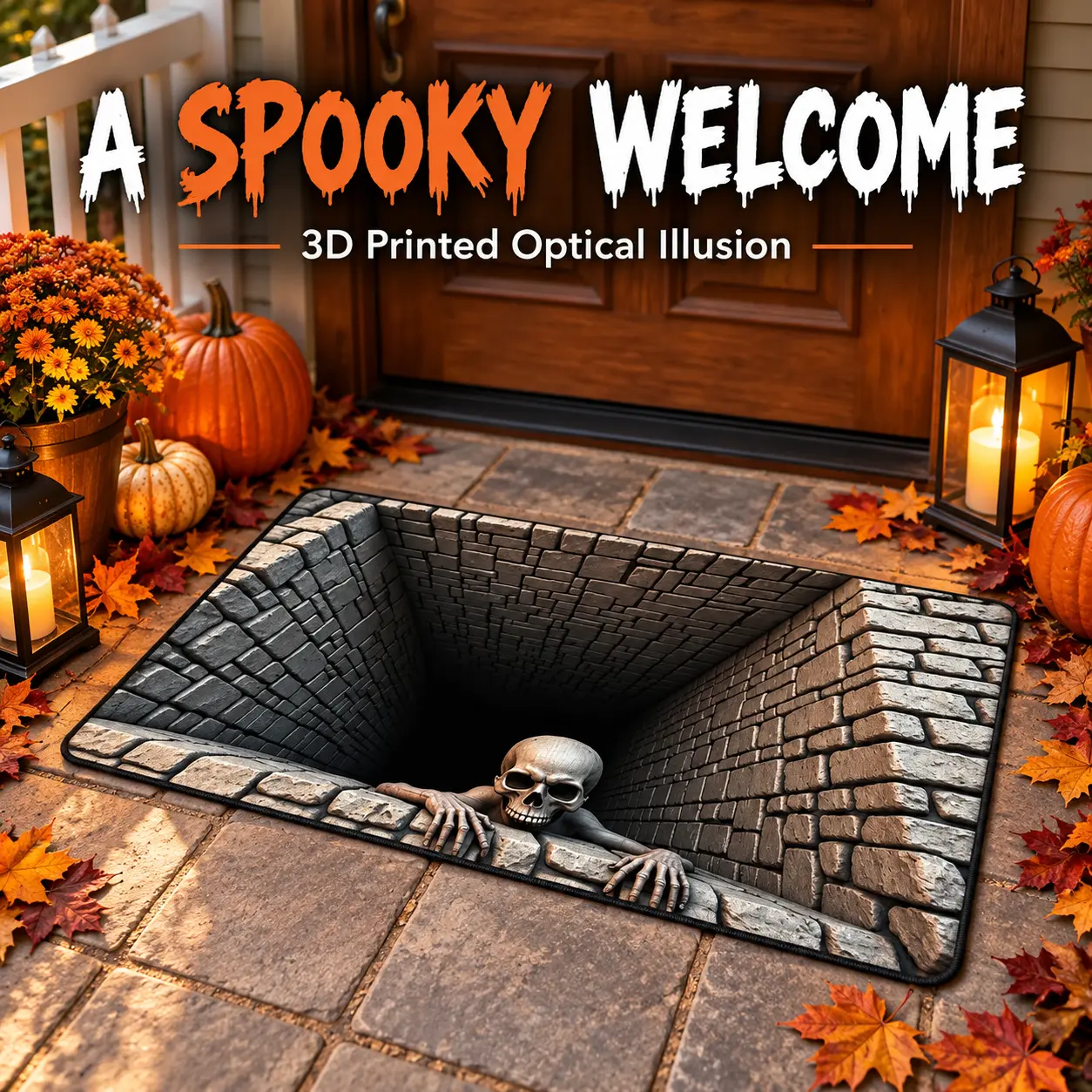 Halloween Front Door Mat – Festive 3D Visual Skull & Clown Horror Rug Halloween Front Door Mat – Festive 3D Visual Skull & Clown Horror Rug