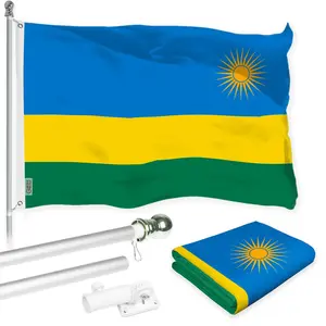 G128 Combo Pack: 6 Ft Tangle Free Aluminum Spinning Flagpole (Silver) & Rwanda Rwandan Flag 3x5 Ft, LiteWeave Pro Series Printed 150D Polyester | Pole with Flag Included
