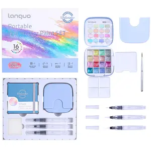 Travel Watercolor Paint Set with Gift Box - 16 Colors with Palette,Portable Watercolor Travel Kit with Brush, Coloring Card, Brush Washing Box for Adults, Artists & Professionals