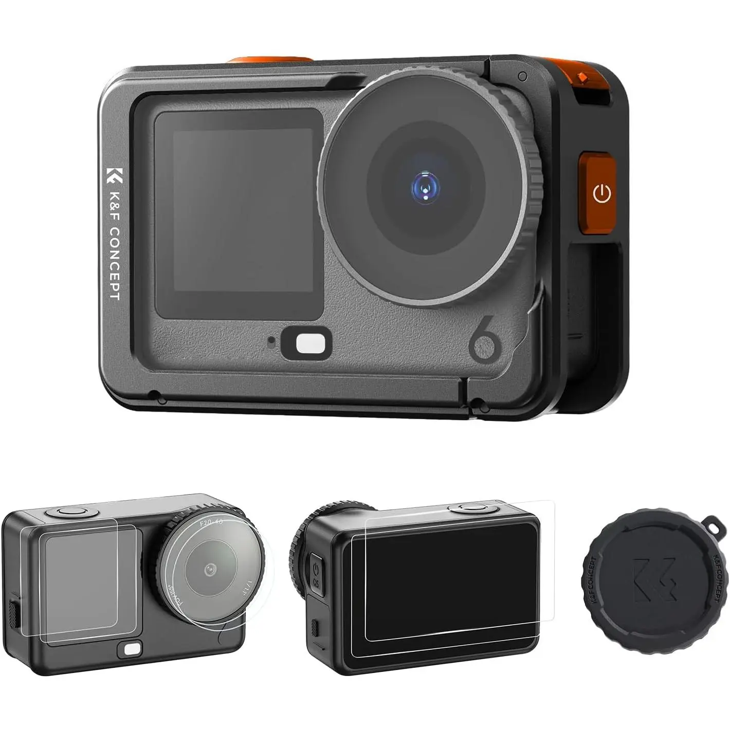 K&F CONCEPT Aluminum Alloy Camera Cage + Screen Protector Kit Compatible with DJI Osmo Action 6 Camera Accessories, Protective Cage Expansion Frame Case with Cold Shoe Mount for Tripod, Selfie Stick