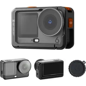 K&F CONCEPT Aluminum Alloy Camera Cage + Screen Protector Kit Compatible with DJI Osmo Action 6 Camera Accessories, Protective Cage Expansion Frame Case with Cold Shoe Mount for Tripod, Selfie Stick
