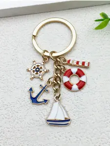 A piece featuring sailboats, lighthouses, lifebuoys, ship wheels, and anchor keys, suitable for daily wear, vacation dates, and other occasions, and also a delightful little gift.