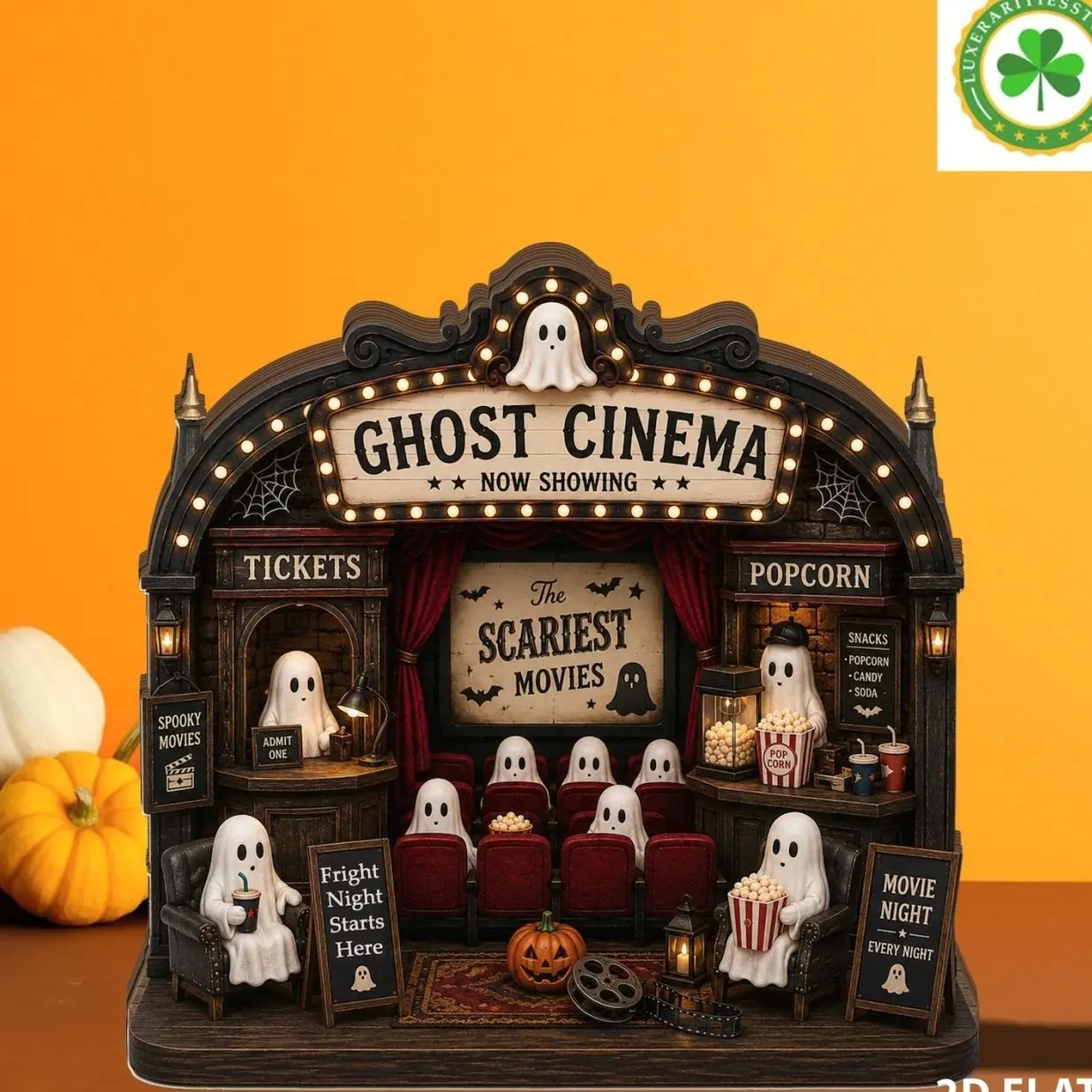 Ghost Cinema Decor, Spooky Movie Night Display, Halloween Shelf Accent, Halloween Shelf Decor Gift