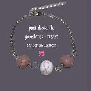 Wire wrapped gemstone bracelet - pink rhodonite gemstone, breast cancer awareness