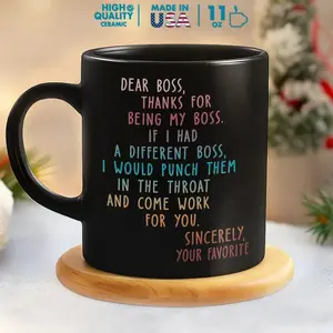 BNB - Dear Boss Rainbow Ceramic Mug, Worlds Best Boss Ever 11oz Coffee Mugs, Reusable And Microwave Safe Coffee Cup, Funny Ideal Gift for Best Friends Sisters Family Members Coworkers Colleague, Drinkware Cup For Kitchenware