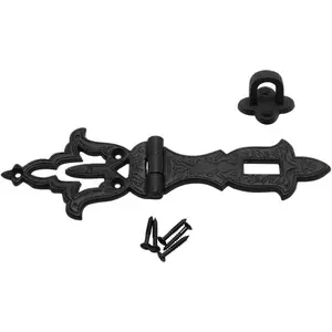 8 1/4 in. Black Wrought Iron Hasp Latch Door Lock for Garage Barn Door with Mounting Hardware