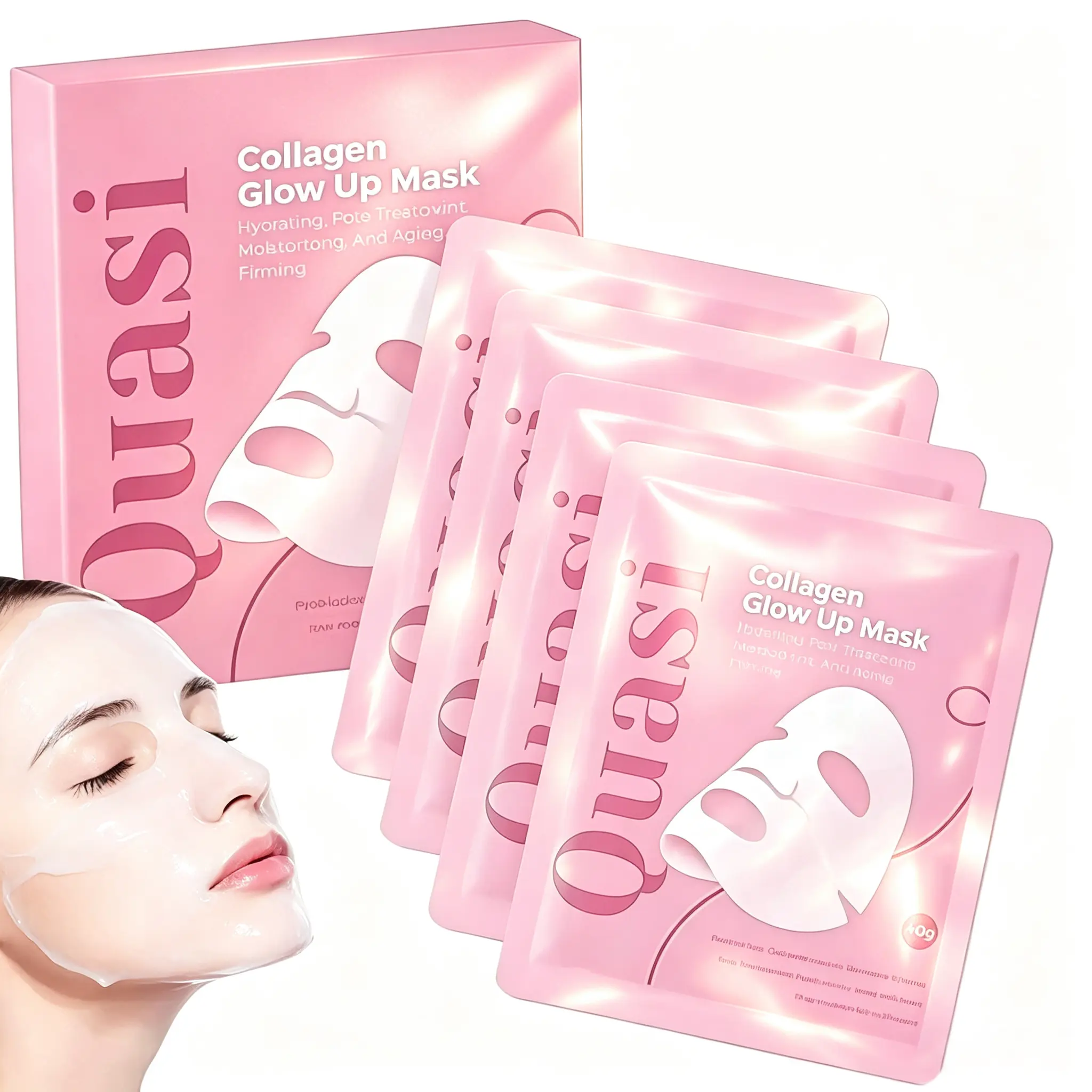 Quasi Collagen Glow Up Mask 2.0, Quasi BioCollagen Face Mask, Firm Skin Deep HydratingMasks for Wrinkle Reduction and PoreMinimization - Glow like Glass Skin (2 Box × 8Pcs)