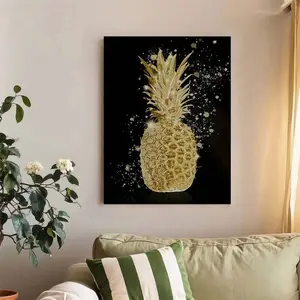Wooden Framed Canvas Painting, Golden Pineapple Pattern Wall Art,Modern & Traditional Style , Wall Decor for Home Living Room Bedroom Office