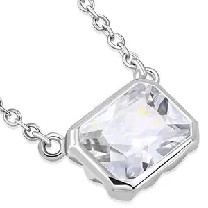 925 Sterling Silver Bezel-Set CZ Cushion Solitaire Pendant Necklace