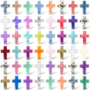 20Pcs Cross Crystal Stone Natural Crystal Pocket Stone Cross Pendant Cross Shaped Worry Stones for Men and Women Easter Prayer Gift Home Decoration