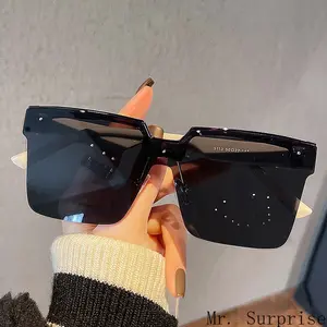 Semi Rimless Black Sunglasses Unisex Luxury Fashion Casual Eyewear Stylish Slimming Design for Round Long Face Trendy Retro Sun Glasses Men Women Daily Outdoor Driving Street Fashion Shades