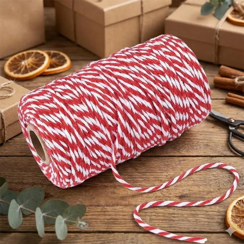 Red & White 2mm Braided Hemp Christmas String, Eco-Friendly DIY Holiday Crafts, Sustainable Baking Decor & Gift Wrapping Twine, Braided Rope