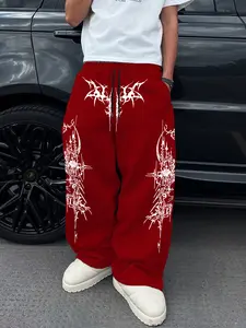 Men's Fashion High Street Trendy Straight Leg Loose Sweatpants, Comfortable Breathable Fabric, Side High-End Print, Casual Daily Wear