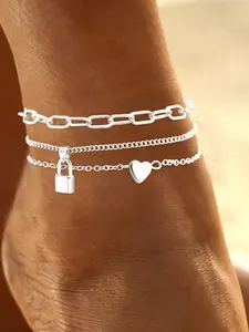 Heart & Lock Design Anklet, Fashionable Anklet for Women & Girls, Casual Trendy All-match & Exquisite Jewelry for Birthday Gift