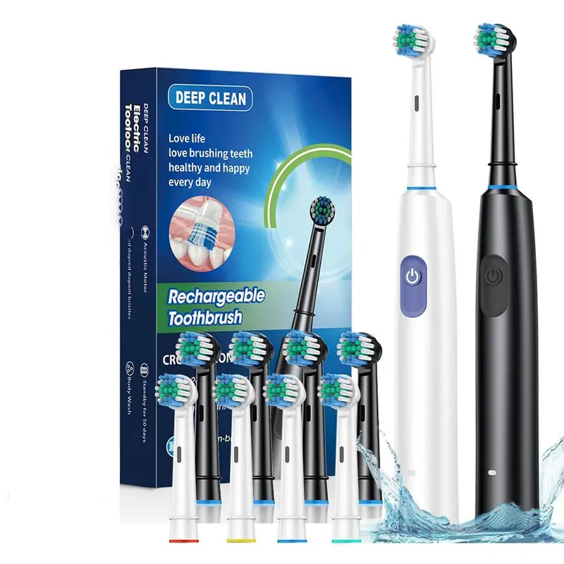 Rotating Electric Toothbrush for Adults, 8 Brush Heads & 5 Cleaning Modes Teeth Cleaner, Rechargeable Power Toothbrush with 2-Minute Smart Timer
