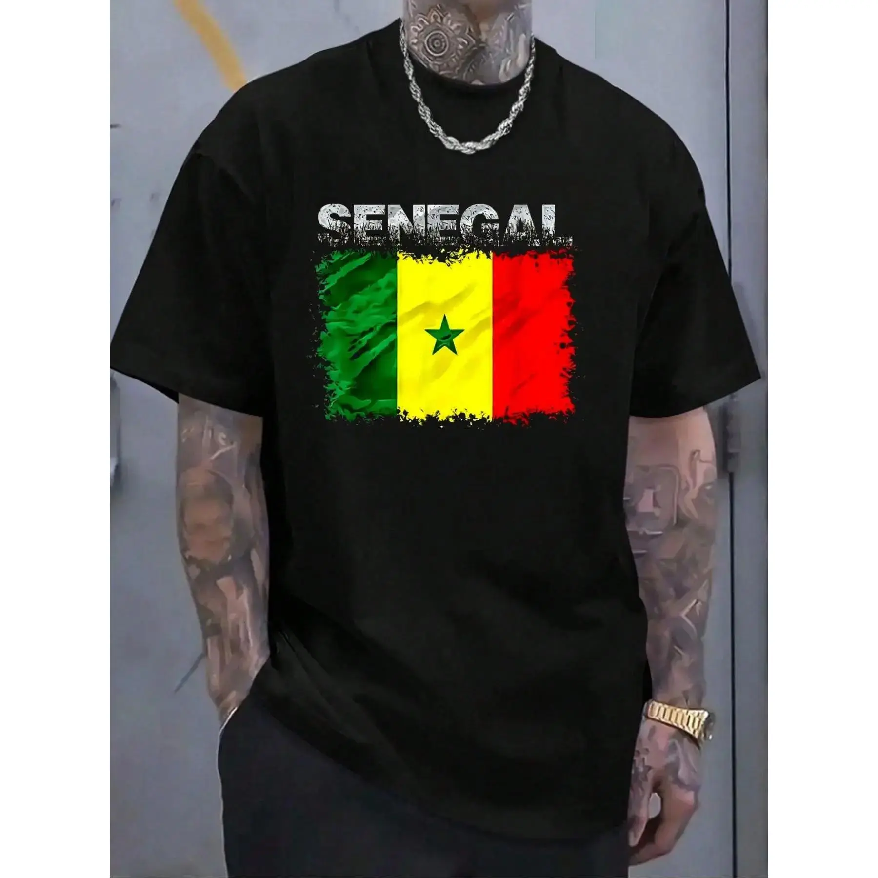 100% Cotton Funny Senegal Flag Design Senegal Flag T-Shirt Women's Men's Graphic Tee Crew Neck summer vacation Tops