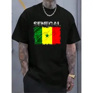 100% Cotton Funny Senegal Flag Design Senegal Flag T-Shirt Women's Men's Graphic Tee Crew Neck summer vacation Tops