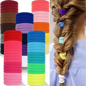 100 count Elastic Hair Ties, 4cm Diameter Seamless Nylon Bands, Normal Ponytail Holders for Women &