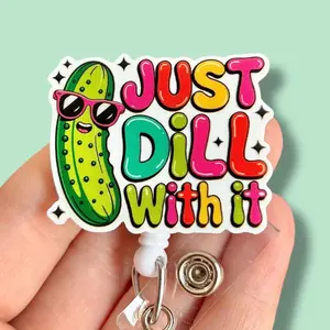 Glitter My Badge Funny pickle Dill with it badge reel for nurse and hospital workers. Badge clip Badge pull - Retractable swivel clip with a 360 rotation. Great gift for coworker