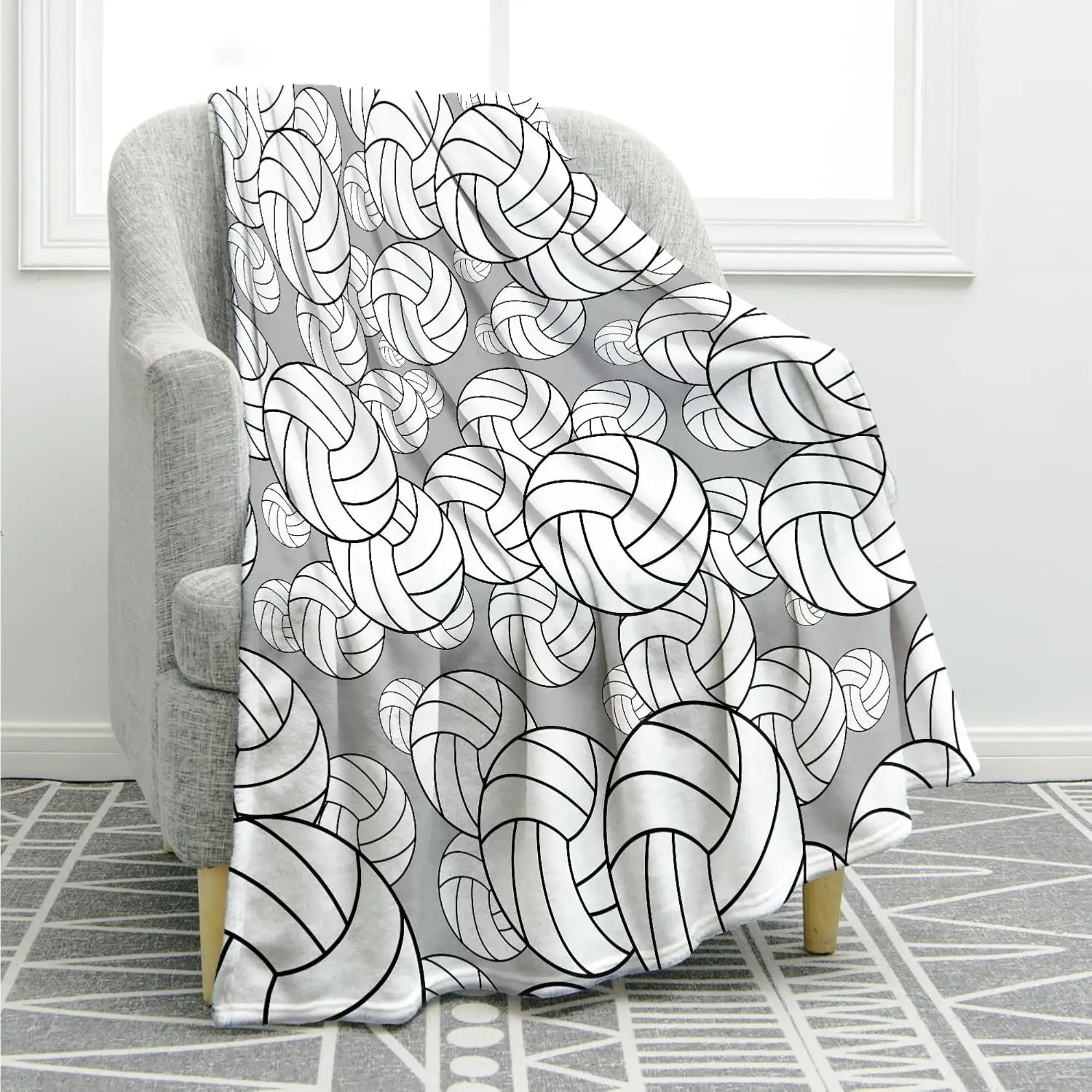 Volleyball-Themed Party Decoration Flannel Volleyball Blanket, A Gift Suitable For Both Men And Women, A Couple/Team Gift, Volleyball Print Blanket, Suitable For Sofas/Beds/Travel, Perfect For Girls/Boys' Sports
