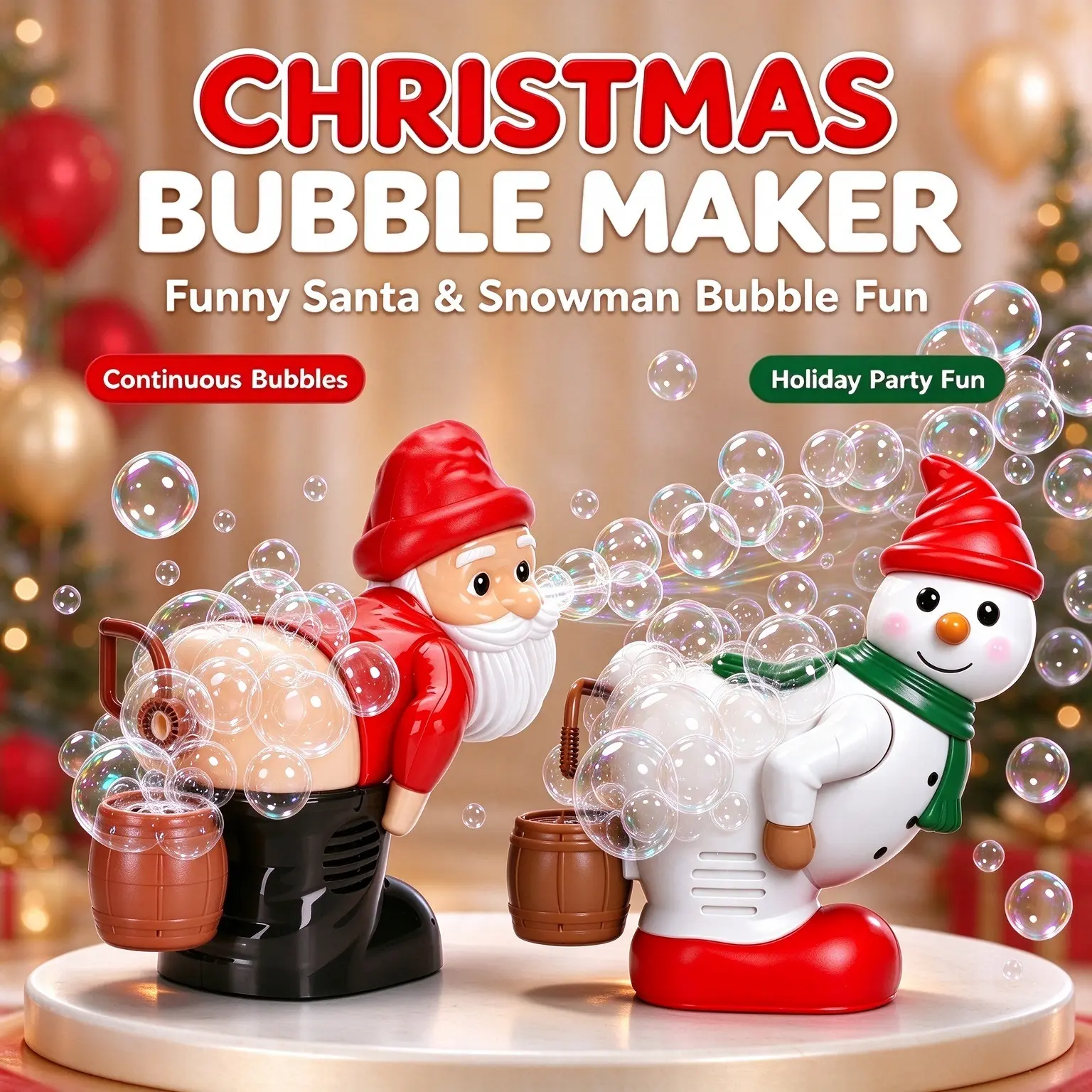 Farting Santa Bubble Machine - Christmas Bubble Blaster with Hilarious Sound Effects, Holiday Music - Kids' Gag Toy, Festive Gift Idea，Proposal Props，Party Supplies