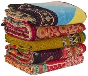 Vintage Kantha Quilts Handmade Old Saree Made gudari Boho Bedding Throw Blanket Bedspread Rally