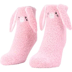 KF5-SK035  1 Pair Cute Animal Character Fuzzy Socks. Fluffy Socks Women. Cozy Sock Gift Woman, Girls. Spa Sock