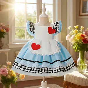 05 Girl Dress Alice in Wonderland Girl Performance Costume Pleated Skirt Printed Lace Princess Dress