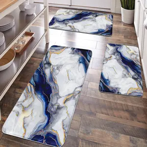 [Popular Choice]1PC, room decoration, bathroom decoration, bathroom floor mat, bathroom anti-slip mat, kitchen floor mat, blue marble pattern floor mat, simple and luxurious theme decoration, soft and comfortable surface, reducing fatigue.