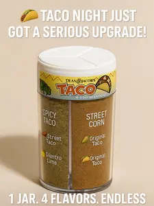 Dean Jacobs Taco Night Upgrade 4-in-1 Seasoning Jar - Cilantro Tequila Lime Street Corn Hatch Chile Verde & Carne Asada Street Taco Flavors for Endless Mexican Tacos Spice Chicken Meat