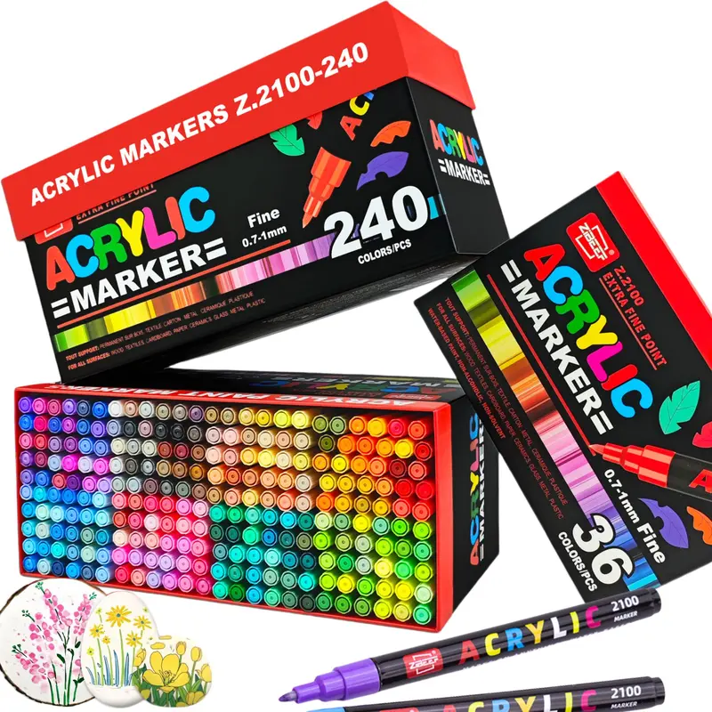 Acrylic Paint Marker Set, 0.7mm-1mm Fine Tip Acrylic Paint Pen, Waterproof & High Saturation Ideal for Crafts, Wood, metallic, Plastic, Canvas, Fabric, Glass, Ceramic, Acrylic Marker Pens