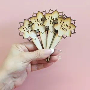Plant Message Stakes - Add On Item - Sustainable Pine Plywood - Handcrafted Laser-Cut - "I Love You" Design - 4.5" x 2" x 0.125"