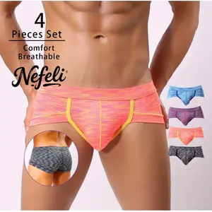 4-Pack Fashion Men's Underwear Soft Breathable All-day Comfort Seamless Boxer Shorts for Active Wear Colored Low Rise Briefs