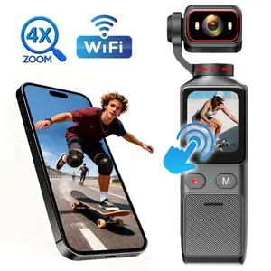 4K Action Camera,WiFi POV Cam, with 180° Rotating Lens Handheld Stabilizer Pocket Camera，ElS Lens Steady Footage，Fast Focusing， for Sport, Outdoor, Riding, Travel