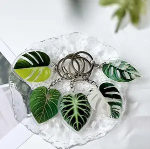 Tropical Leaf Acrylic Keychain – Monstera Plant Bag Charm Aesthetic Key Ring