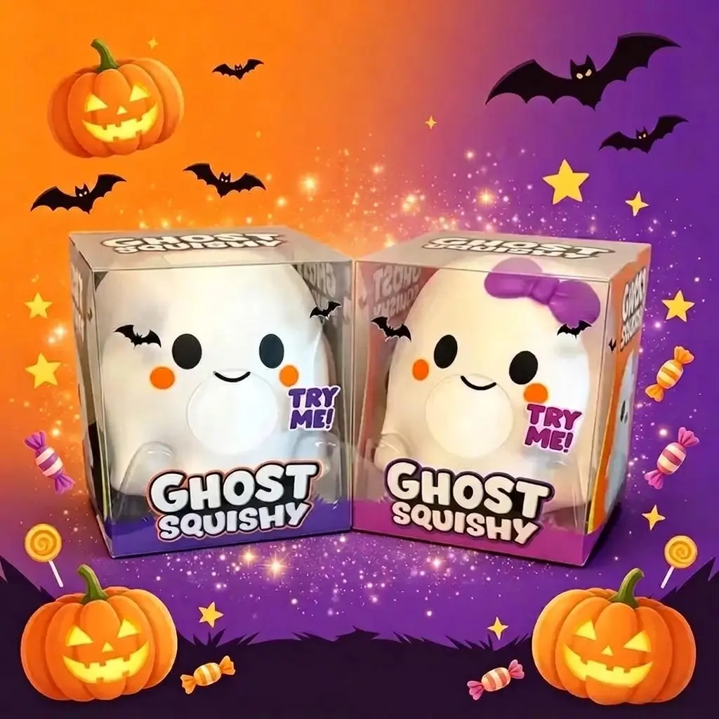 Cute Ghost Squishy Gift, Soft Stress Relief Squeeze Toy for Kids & Adults, Bow Design, Kids Compression Rebound Play, Halloween Gift