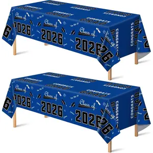 ELARIONITH Disposable Blue Plastic Tablecloth (54"x108", 2 Pack) - Class of 2026 Graduation Decorations, Backdrop, Wall Covering & Party Supplies
