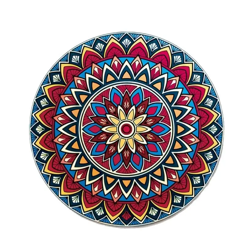 8 Pack Mandala Absorbent Ceramic Coasters, Round Boho Drink Coasters with Cork Base, Non Slip Decorative Cup Mats for Coffee Mugs Home Table Decor
