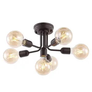 JONATHAN Y Marcel Globe Farmhouse Modern Iron Bistro LED Semi Flush Mount; for Living Room, Bedroom, Kitchen, Office
