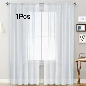 White Sheer Voile Curtains Rod Pocket Light Filtering Semi Sheer Window Drapes for Bedroom Living Room Home Decor