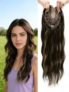 Viral Dark Brown Balayage Hair Topper! 22" Long Wavy Clip-In Hairpiece with Breathable Net Base, Natural Golden Highlights, Glueless & Easy to Install ✨