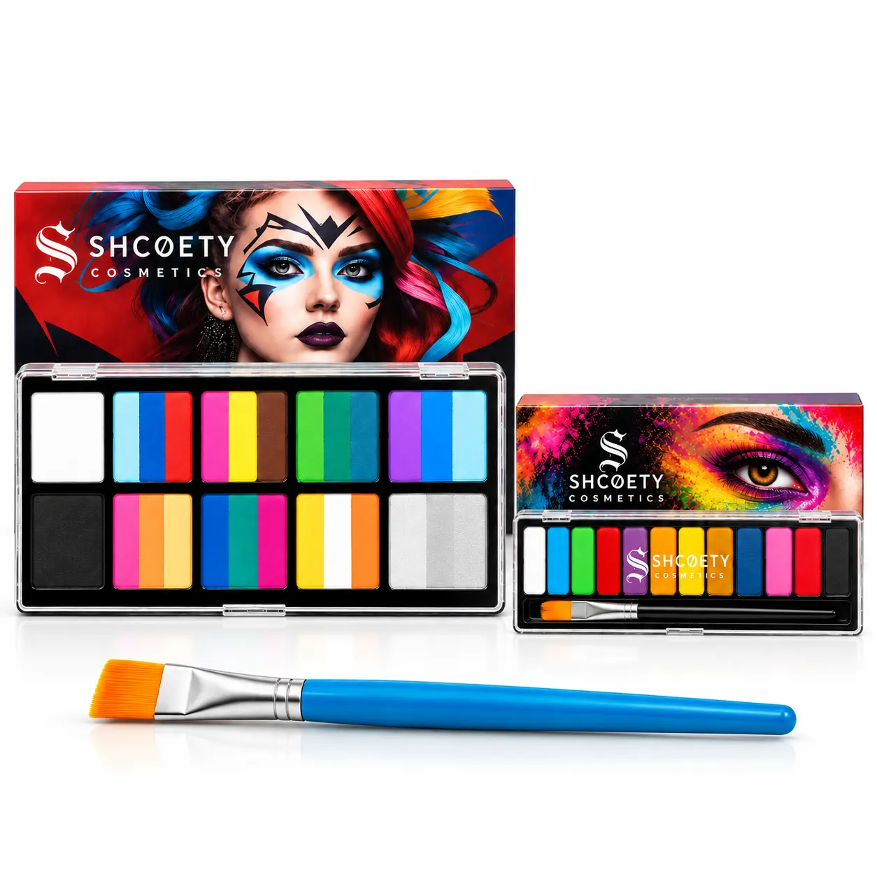 Face & Body Paint Palette Set, Water-Based Formula, 10 Colors + 12 Colors with Brush Included, Safe Non-Toxic Makeup Kit, Vibrant Bold Shades for Halloween, Cosplay, Festival, Party & Creative Looks