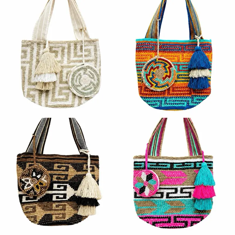Handmade Crystal Tote Bag with Matching Round Zipper Coin Purse | Rhinestone Artisan Shoulder Bag Bundle