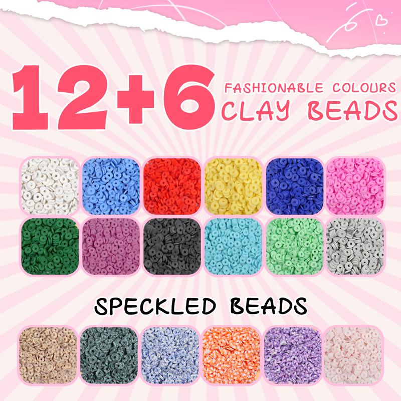 Clay Beads Bracelet DIY Kit - 6300pcs 6mm Polymer Clay Beads Set with 18 Vibrant Colors, Letter Charms, Gold Rings & Accessories for Jewelry Making Perfect Gift for Girls' Necklaces & Crafts TikTokShopBlackFriday