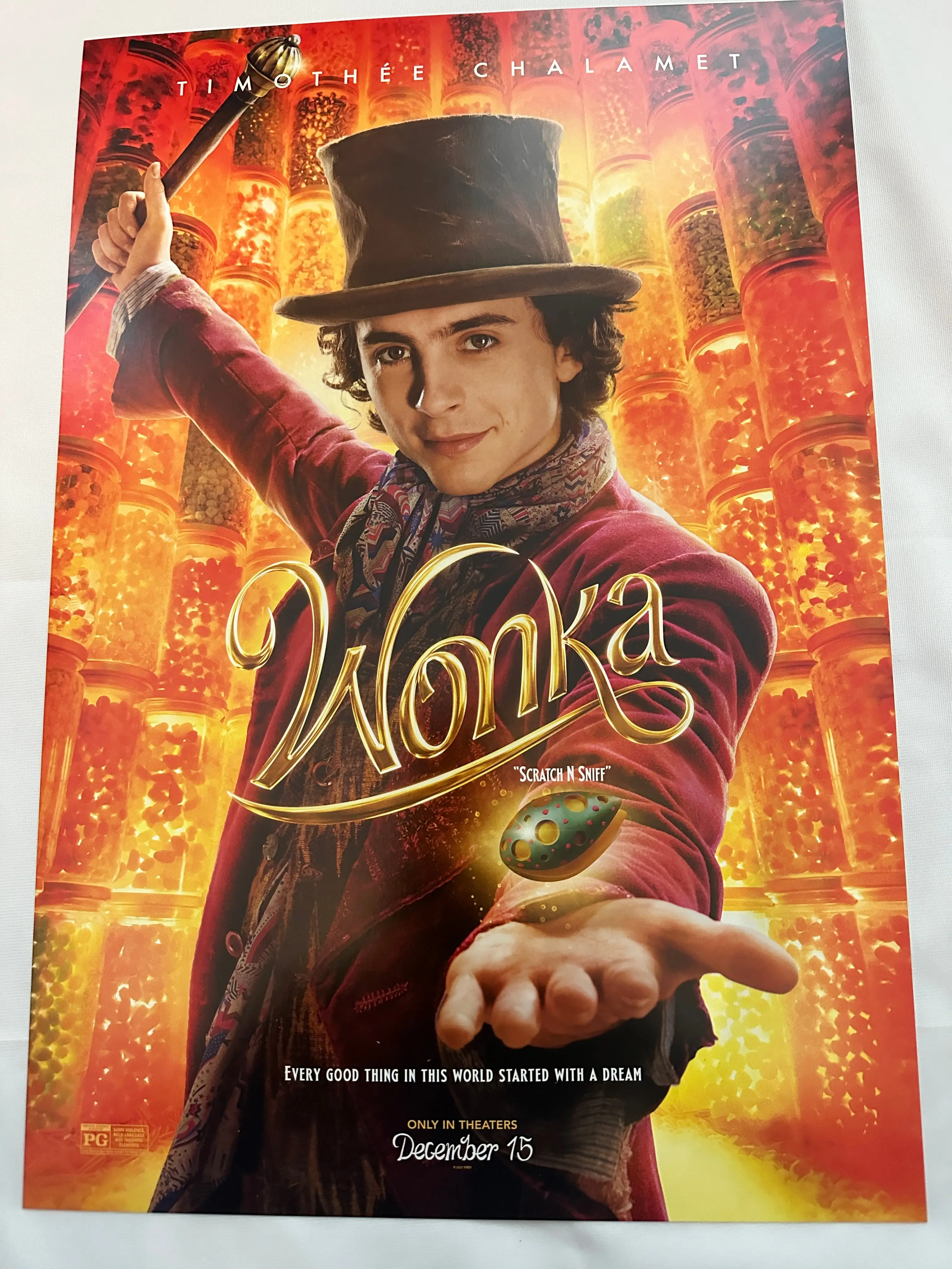 WONKA 13"x19" Original Movie Poster 2023 MINT Timothee Chalamet Scratch N Sniff