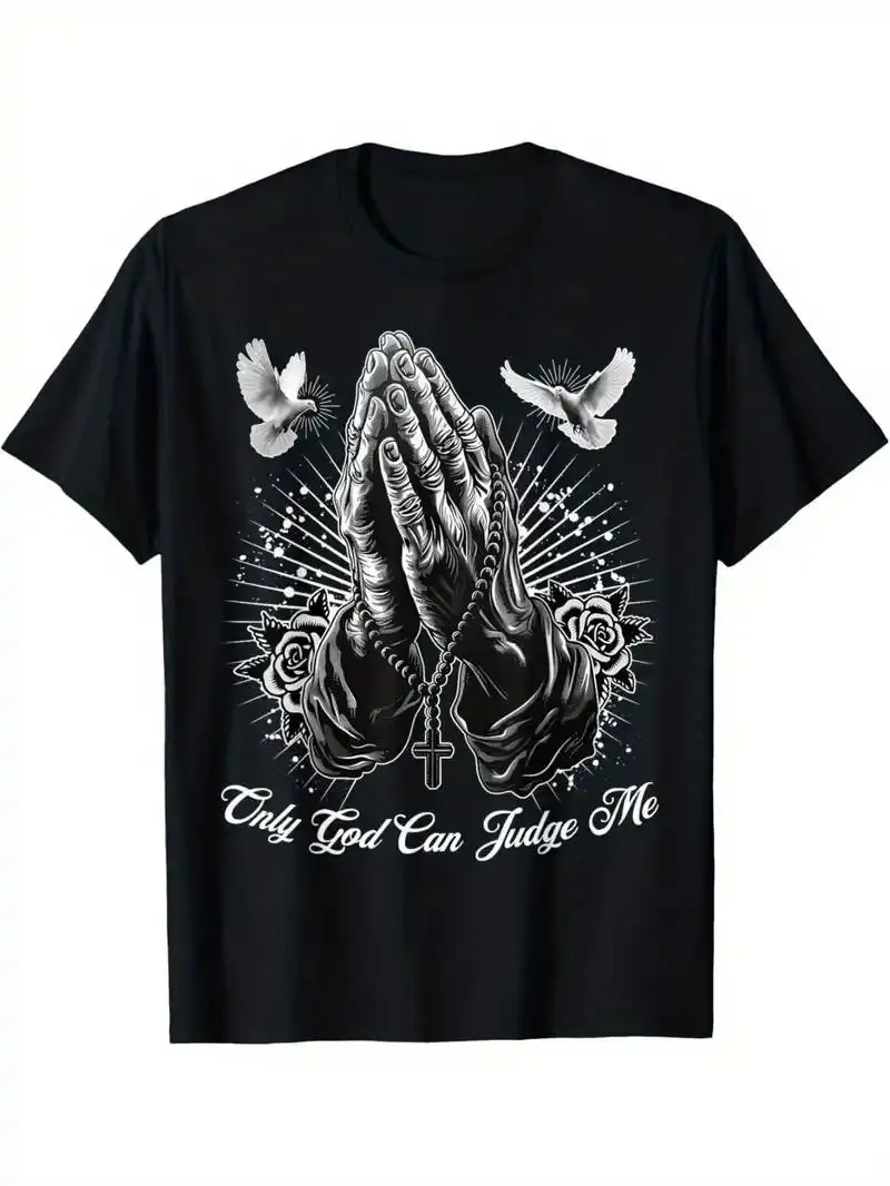 Oversized Graphic T-Shirt with Only God Can Judge Me Print, Unisex Relaxed Fit Short Sleeve 100% Cotton Top
