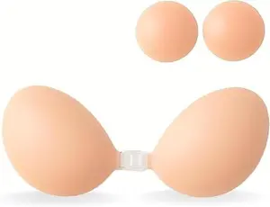 Sticky Bra, Adhesive Strapless with Nipple Covers, Silcone Invisible Push up Bra for Backless Dress Partywear Weddings (US, Cup Band, B, Skin)