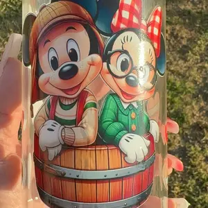 Chavo del Ocho Mickey and Minnie 16oz Glass Cup for Cold Drinks - Bottles, Drinkware