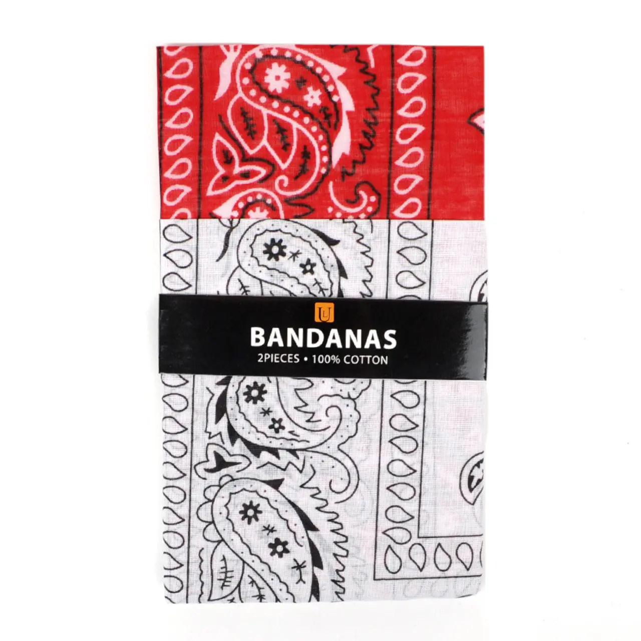 Red & White Cotton Bandana 2-Pack - Square Scarf Handkerchiefs, Head Band, Motorbike Style Vintage Moto Protective Gear Neckwear for Automotive & Motorcycle Use