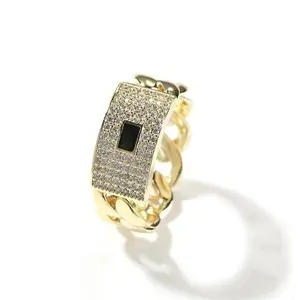 【NEW】14k gold-plated Cuban Chain Ring Niche Design Iced Out Zircon,Urban Jewelry Urban Attitude Bold Style Hip Hop personality Fashion, Hip Hop Ring for Men and Women  for holiday Gift,  party jewelry valentine engagement/ Mother's Day , ink Chains outdoo